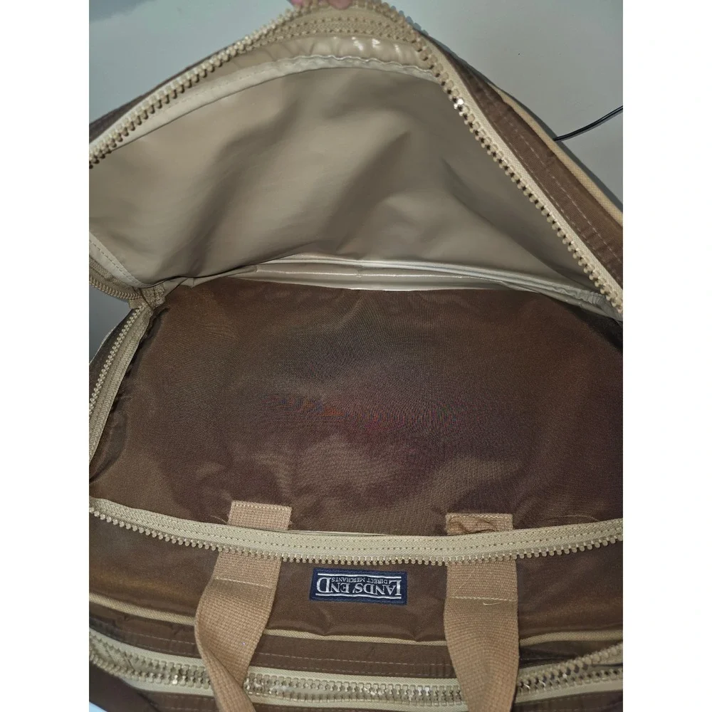 Lands End Vintage Brown Nylon Briefcase Laptop Rigger Bag‎ Travel Carry On
